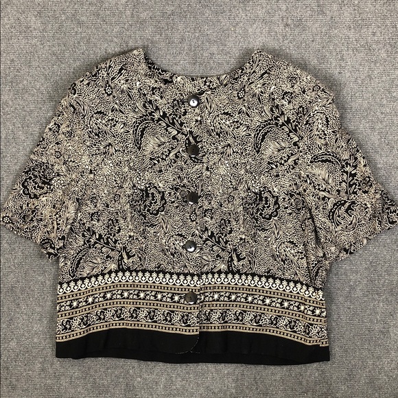 Vintage Black & Cream Paisley Button-Front Skirt Set Sz 18 (V1) - Picture 6 of 10